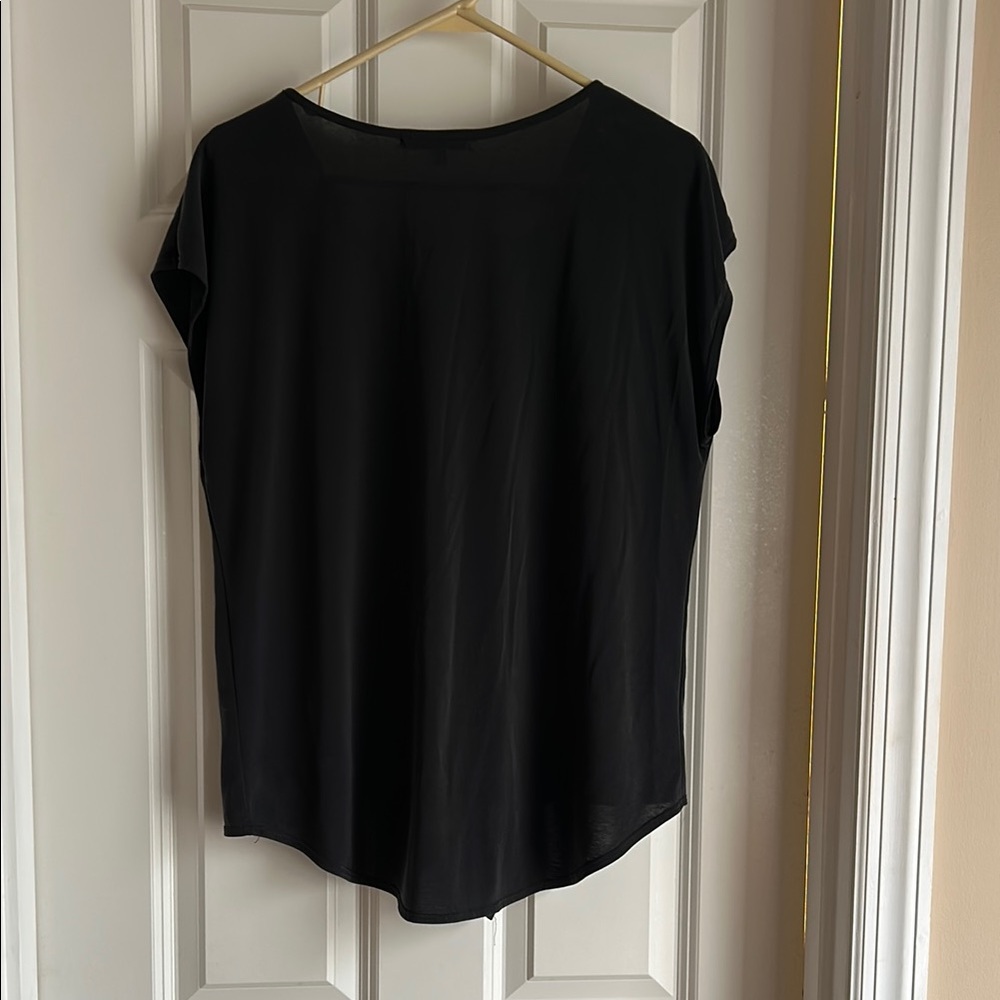 Green Envelope Black Tie Front Blouse with Short Sleeves - Picture 3 of 3